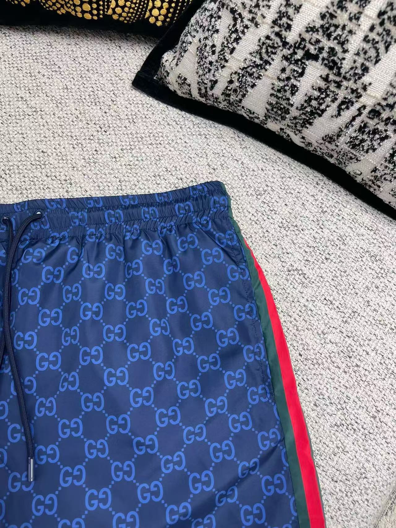 Gucci 2026 Printed Swim Short Navy Blue Poplin Tech