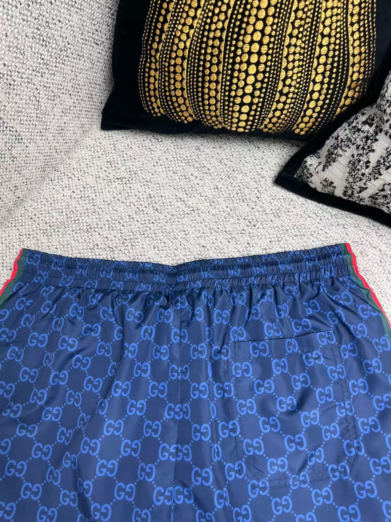 Gucci 2026 Printed Swim Short Navy Blue Poplin Tech