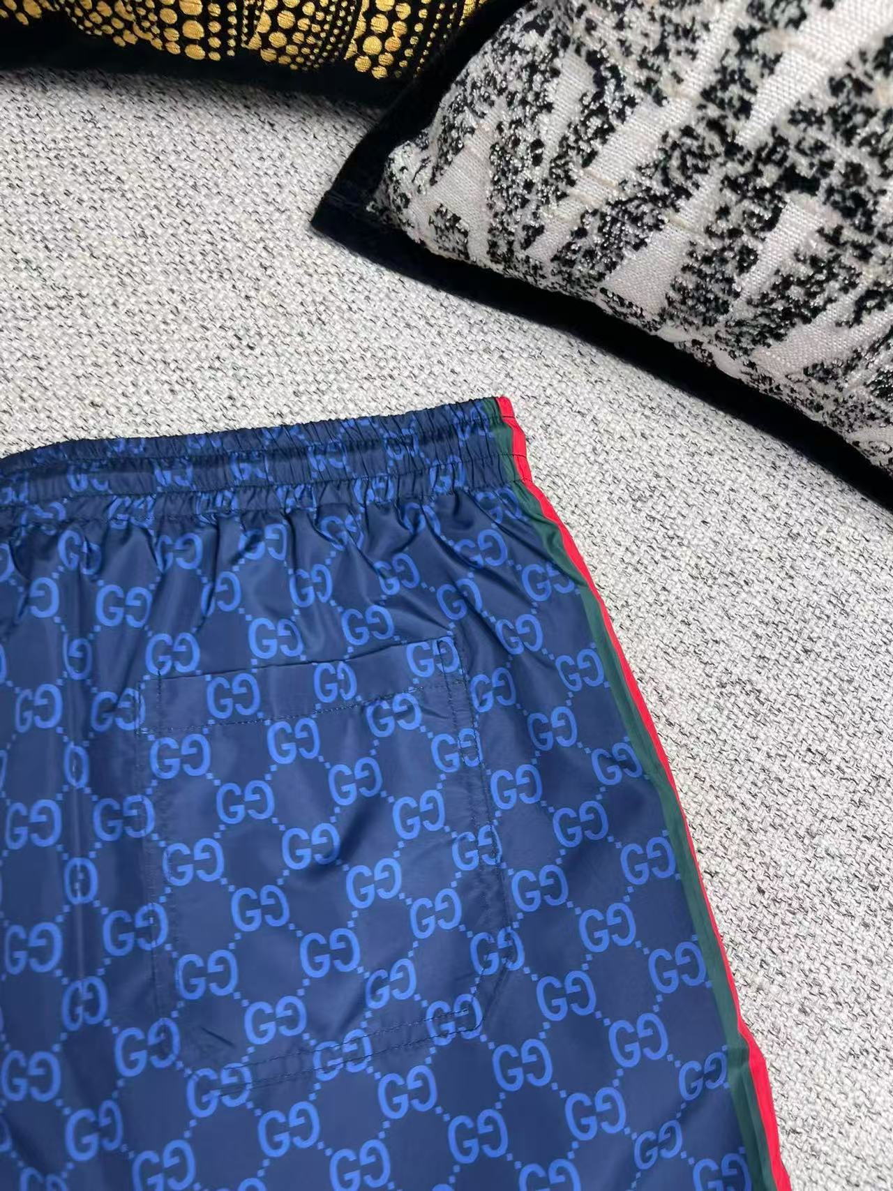 Gucci 2026 Printed Swim Short Navy Blue Poplin Tech