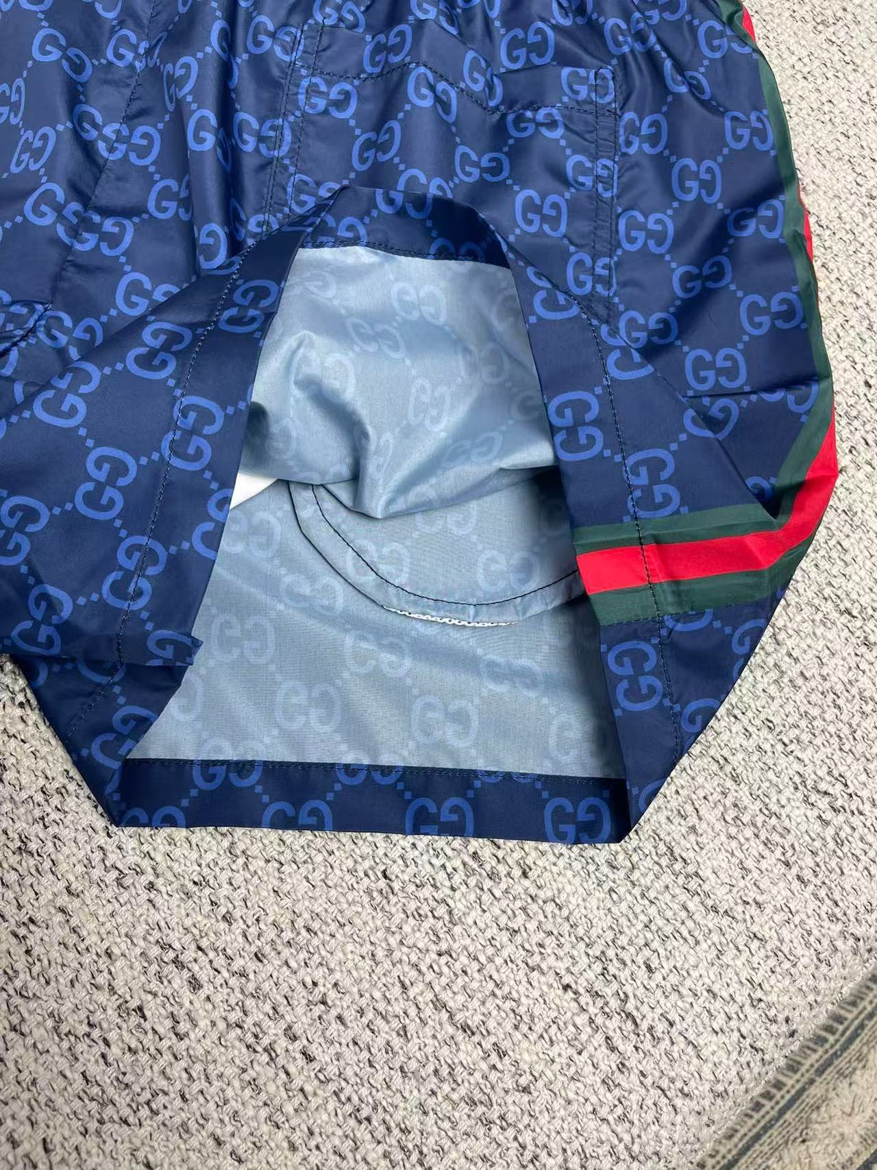 Gucci 2026 Printed Swim Short Navy Blue Poplin Tech