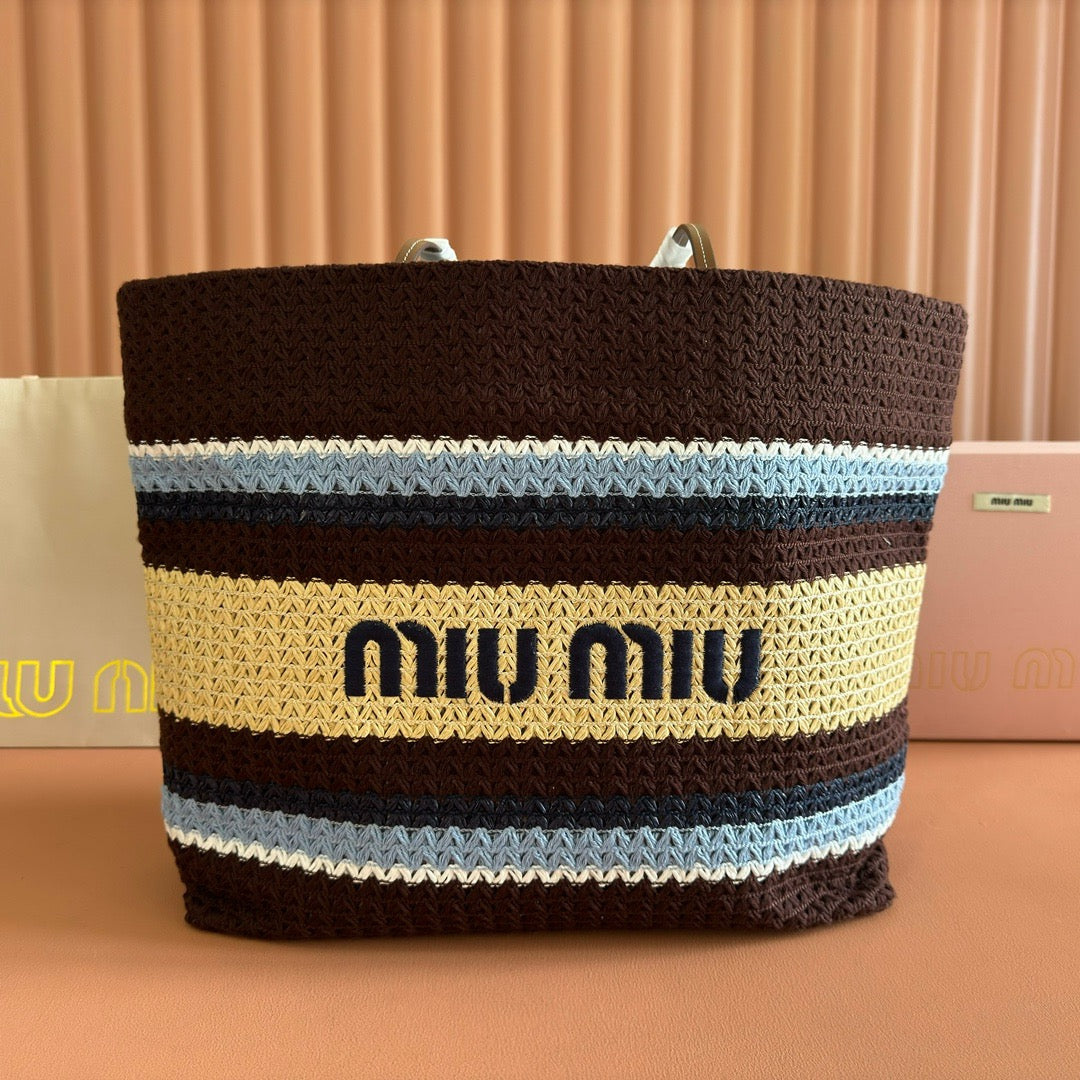 Miumiu 2026 Raffia-effect Woven Cocoa Brown Tote Bag