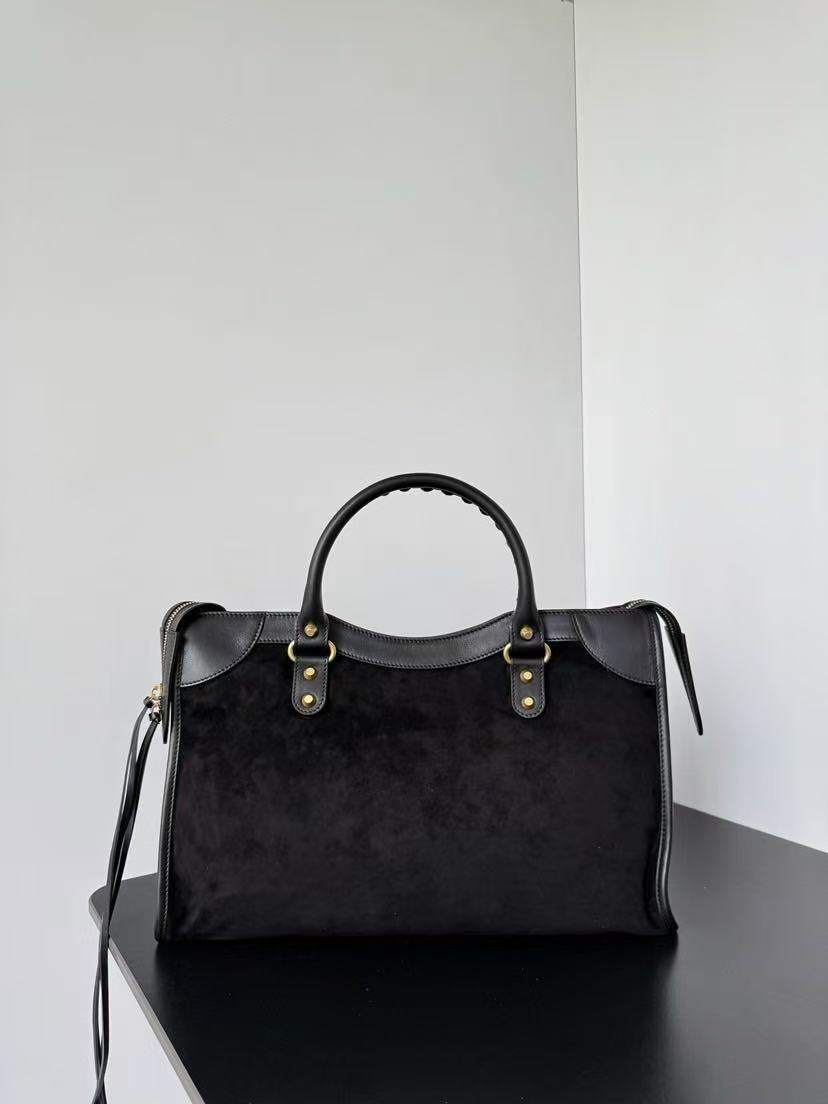 Balenciaga 2026 Le City Bag 37cm Black Suede Leather