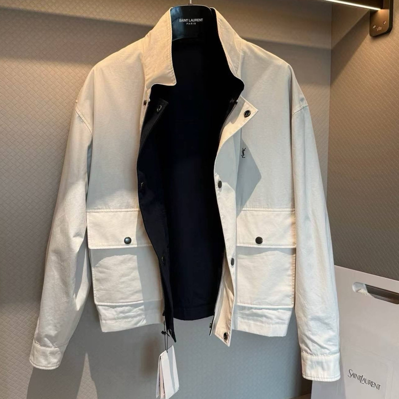 YSL 2026 Jacket White Black Canvas Cotton