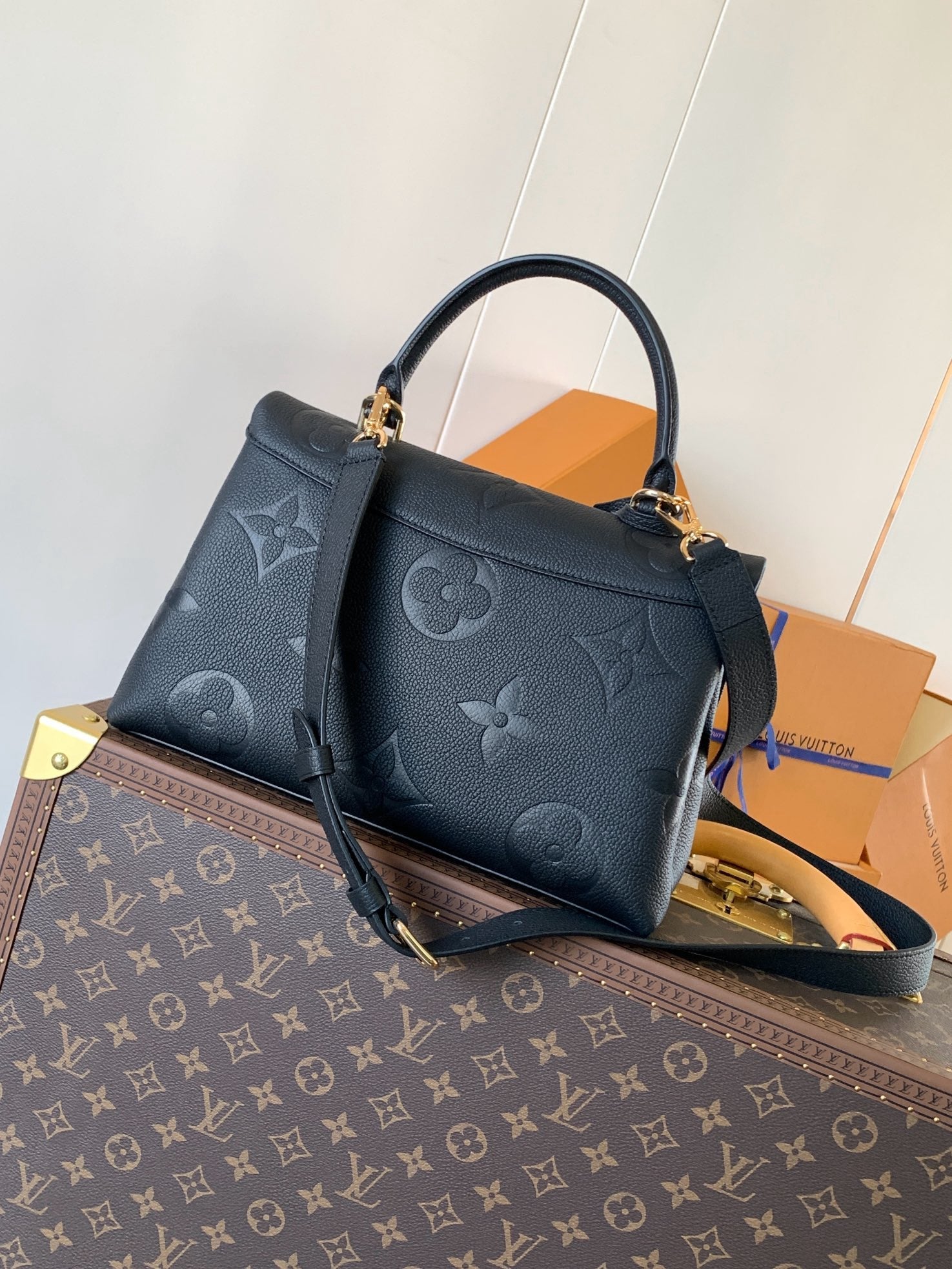 LV 2026 Madeleine Bag 30cm Black Gold Monogram Empreinte Embossed Leather