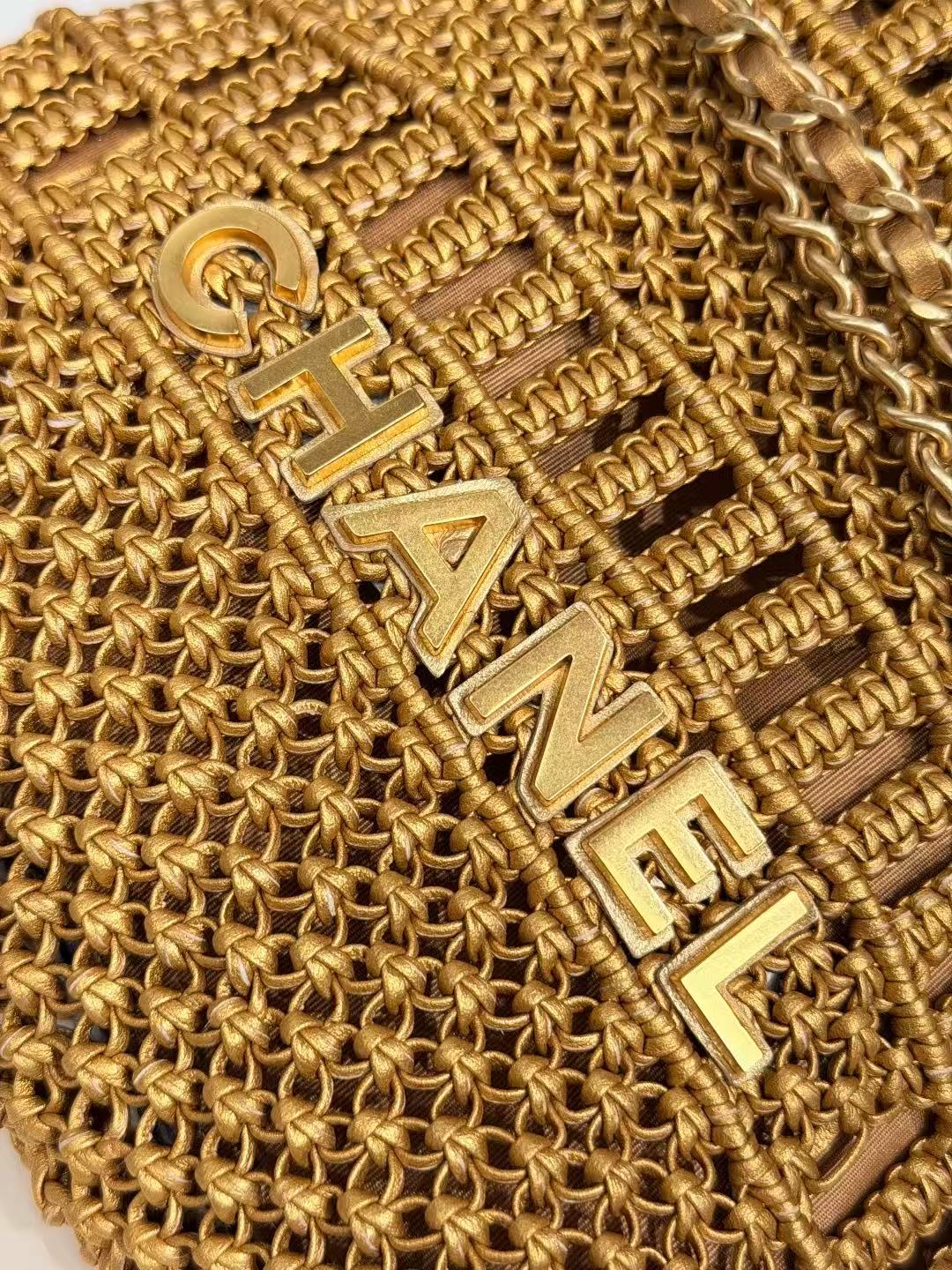 CC Mini 22 Bag 23cm Gold Woven Cowhide Bag