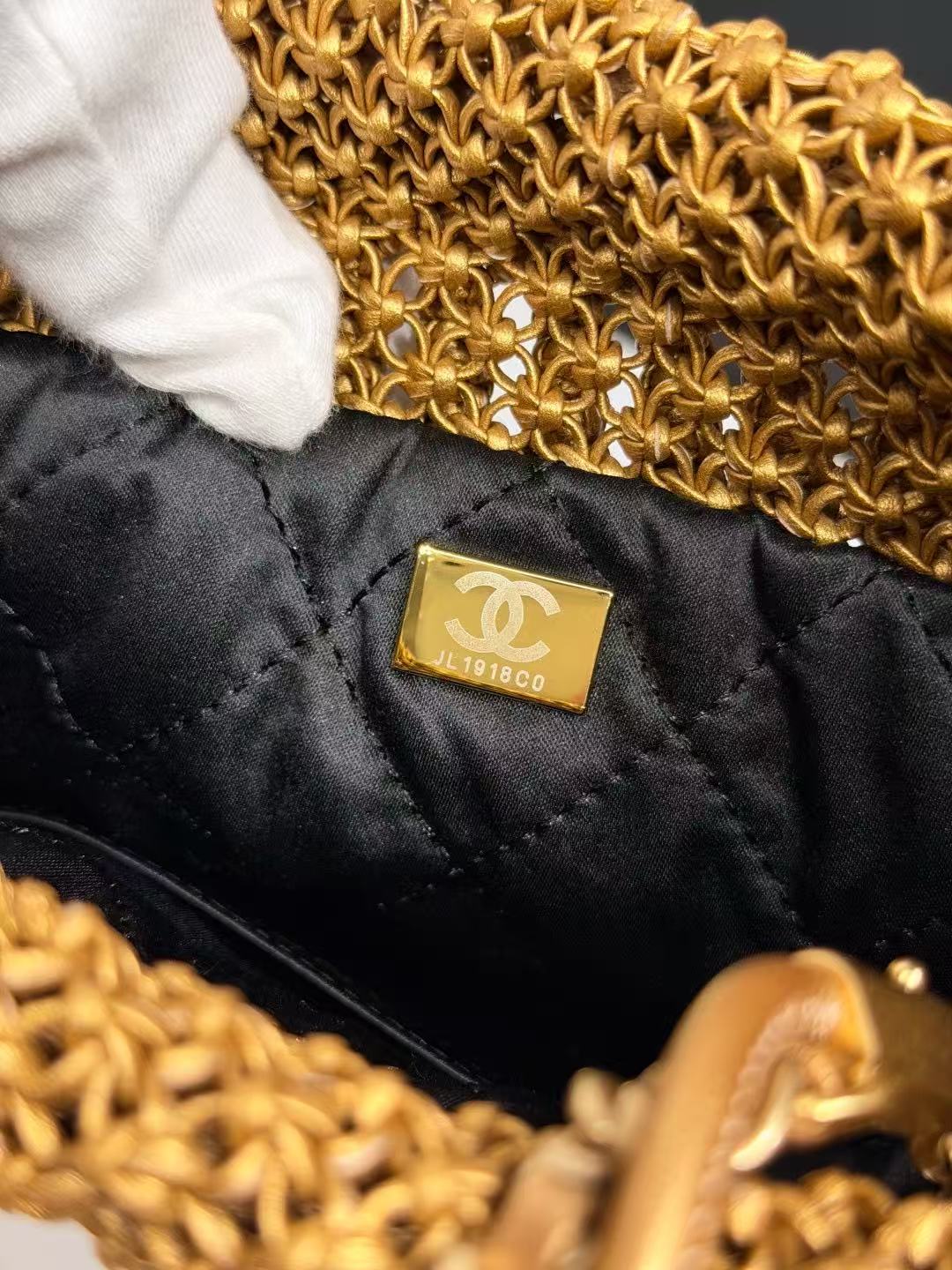 CC Mini 22 Bag 23cm Gold Woven Cowhide Bag
