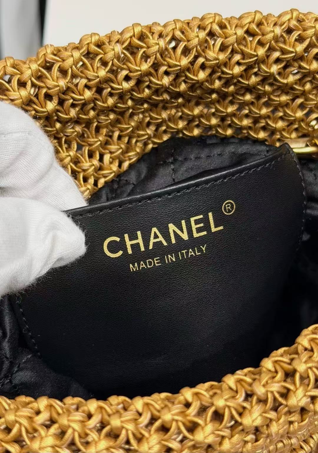 CC Mini 22 Bag 23cm Gold Woven Cowhide Bag