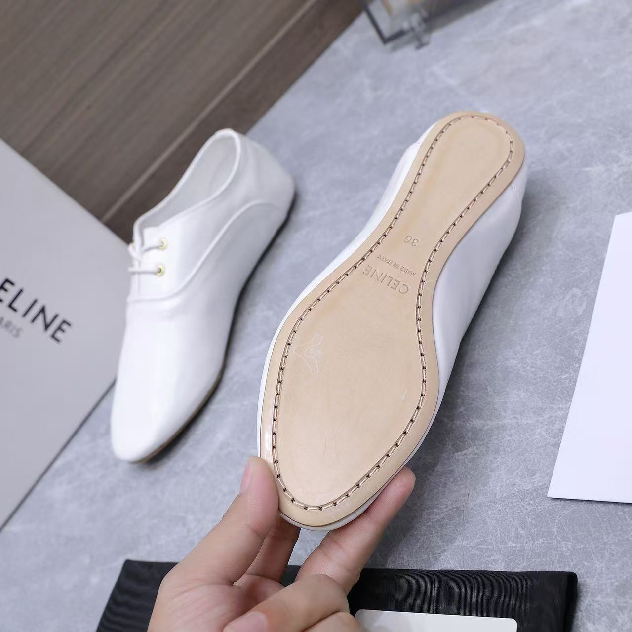 Celine 2026 Ballet Lace-Up Shoe Black and White Lambskin 628591