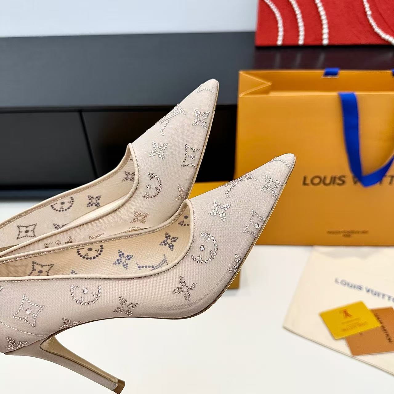 Louis Vuitton 2026 Gala Pump 95mm Beige Mesh Leather