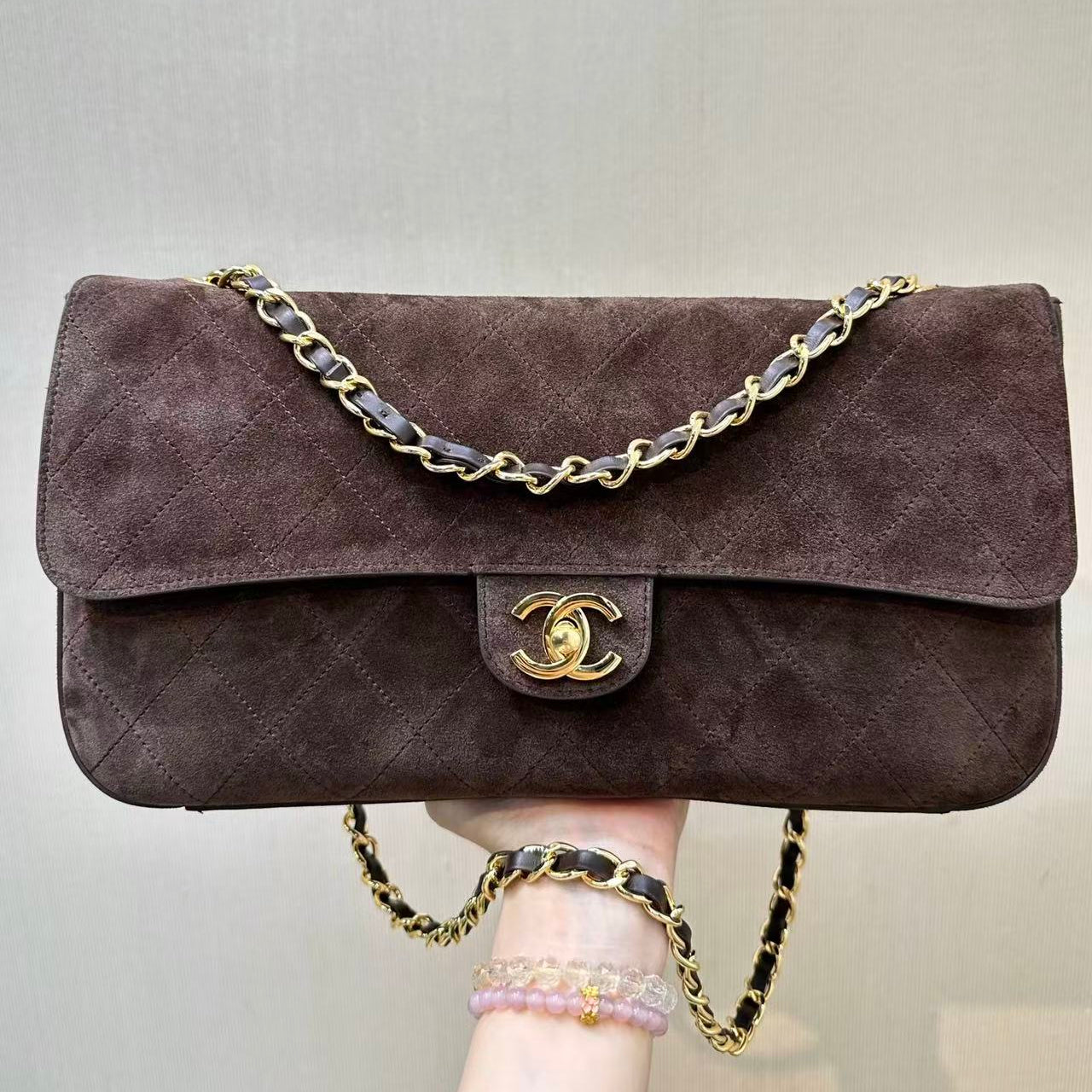 Chanel 2026 Flap Bag Dark Brown Suede Leather