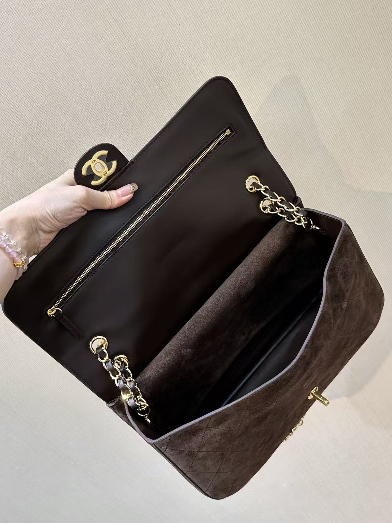 Chanel 2026 Flap Bag Dark Brown Suede Leather