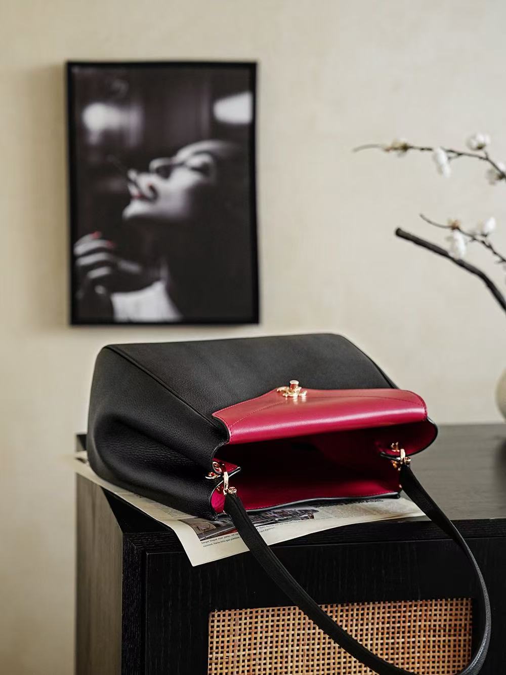Chanel 2026 Shopping Bag 30cm Black Red lambskin