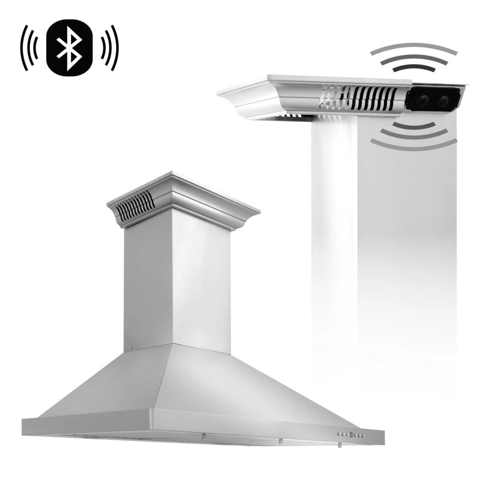 ZLINE Wall Mount Range Hood in Stainless Steel with Built-in CrownSound® Bluetooth Speakers (KBCRN-BT)