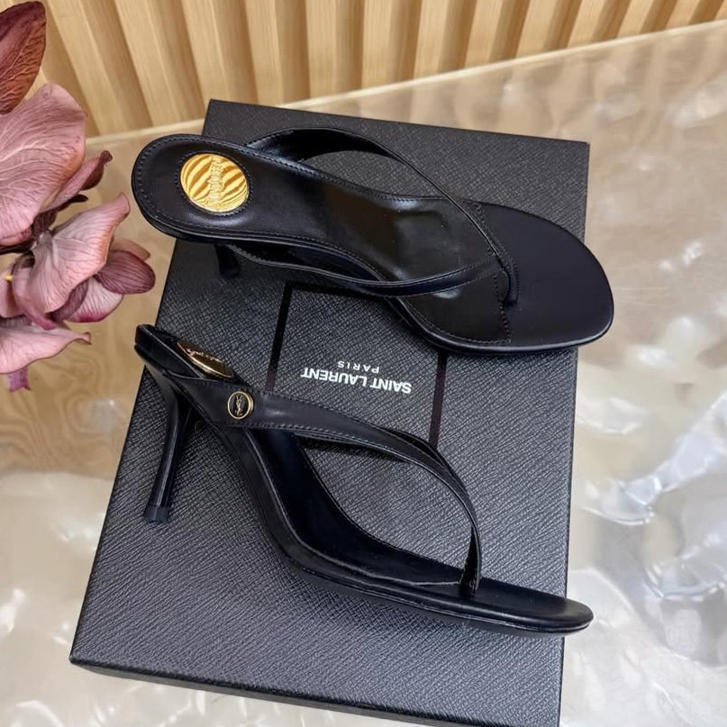 YSL 2026 Thong Sandal 75mm Black Lambskin