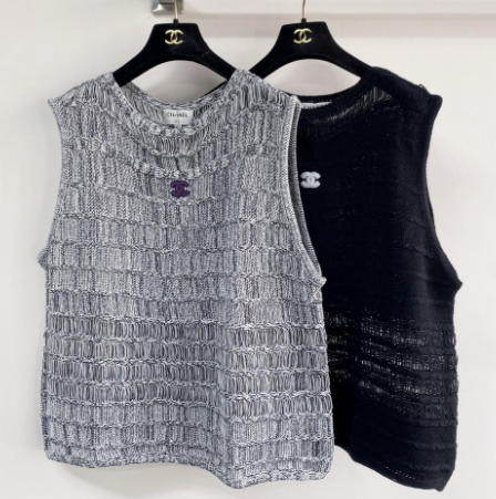 Chanel 2026 Hollow-Out Vest Black and Gray Viscose Nylon
