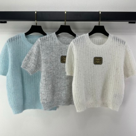 Miumiu 2026 Sequined Knit Short-sleeved Top Wool Polyester 362383