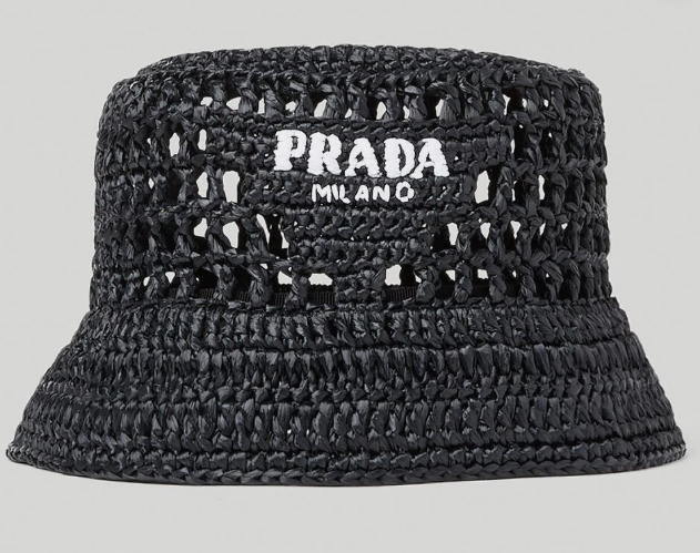 Prada Raffia Woven Black Bucket Hat