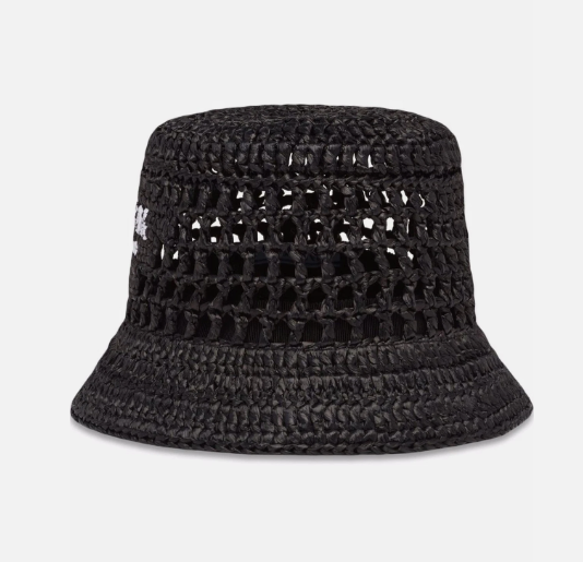 Prada Raffia Woven Black Bucket Hat