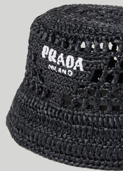 Prada Raffia Woven Black Bucket Hat