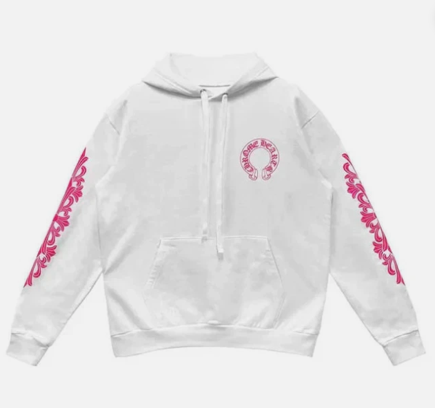 Chrome Hearts 2026 Horseshoe-Logo Graphic Hoodie White Pink Fabric
