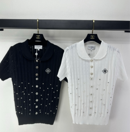 Chanel 2026 Beaded Knit Short-sleeved Top Wool Nylon 368304