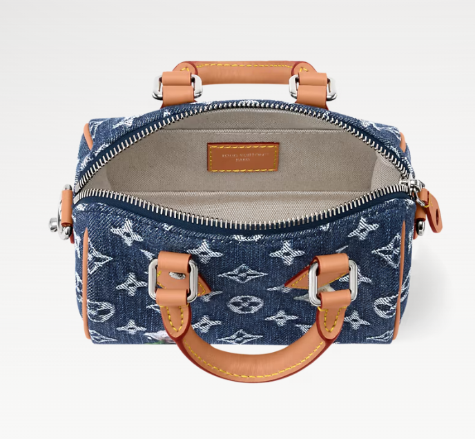 LV 2026 Speedy 18 Bandoulière Bag Blue Brown Denim Leather