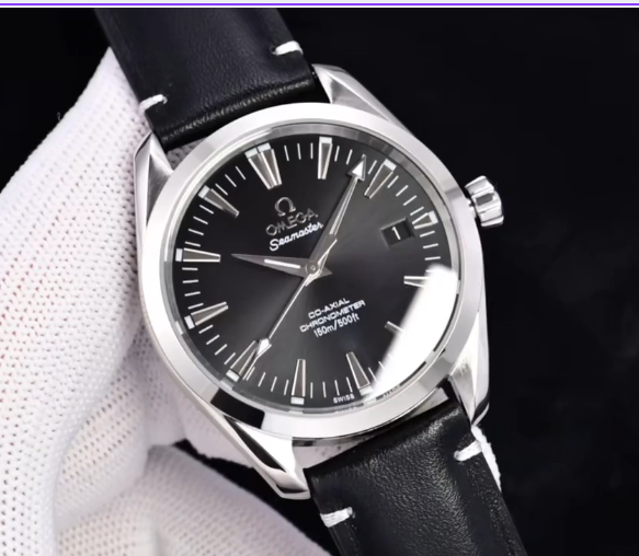 Omega Seamaster 150M Aqua Terra Observatory 39mm Black Dial Black Leather Strap