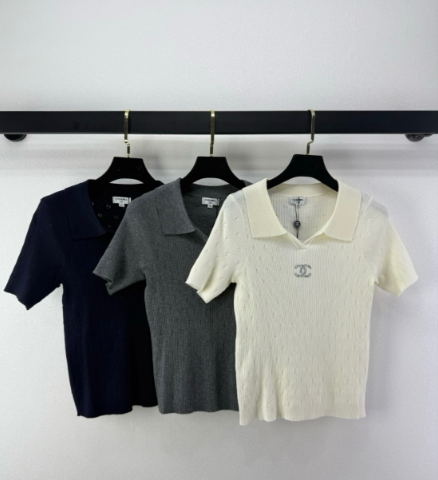 Chanel 2026 V-neck Knit Polo Shirt Wool 395576