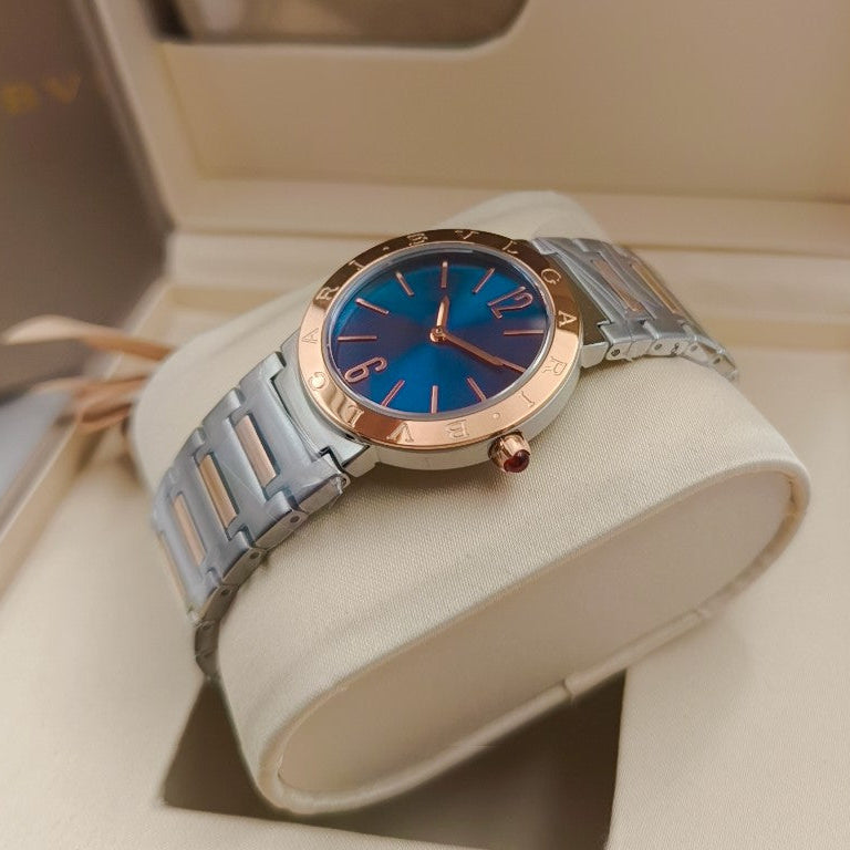 Bulgari 33mm Pink Gold Case Pink Gold Steel Bracelet