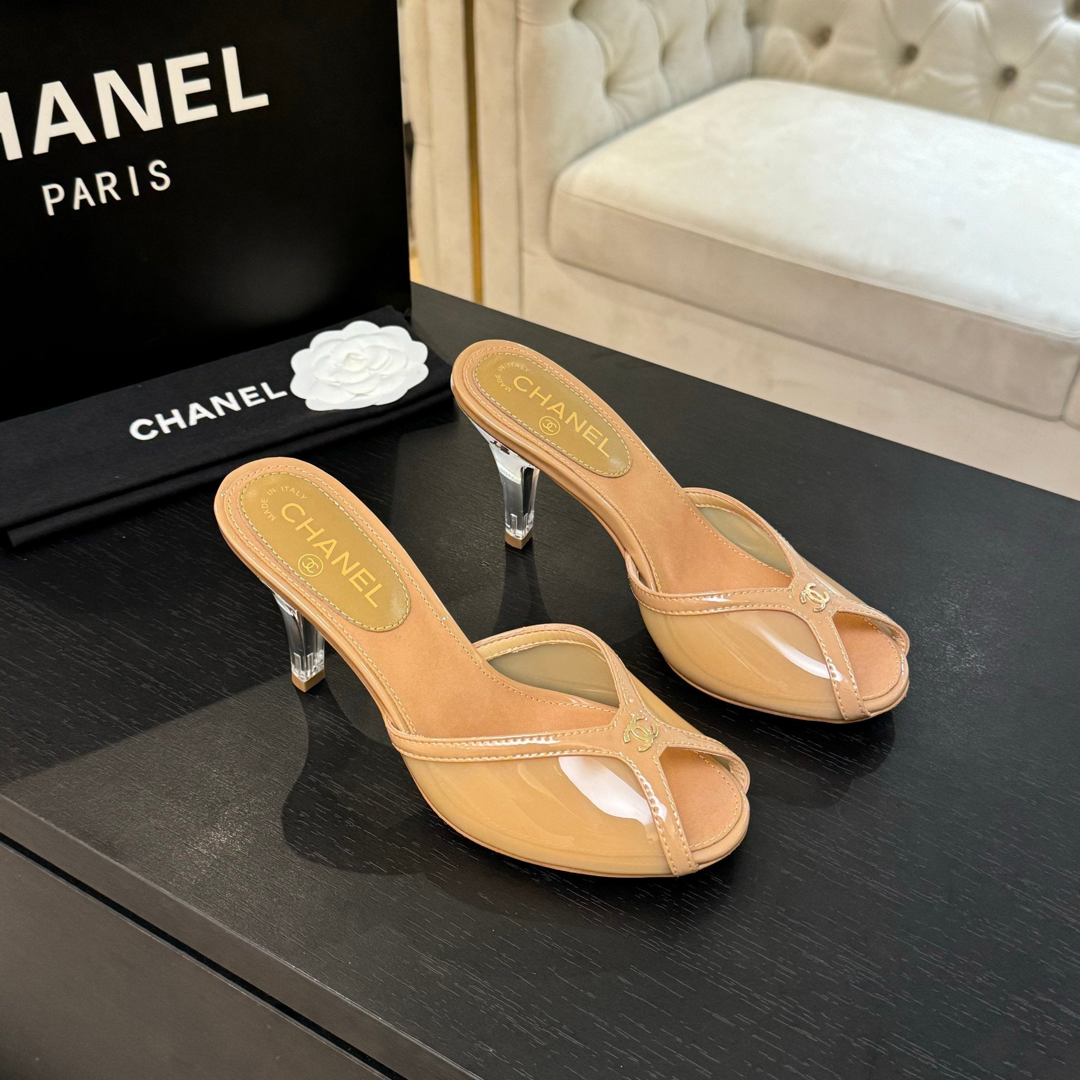 CC 2026 High Heeled Slippers 70 Mesh Suede