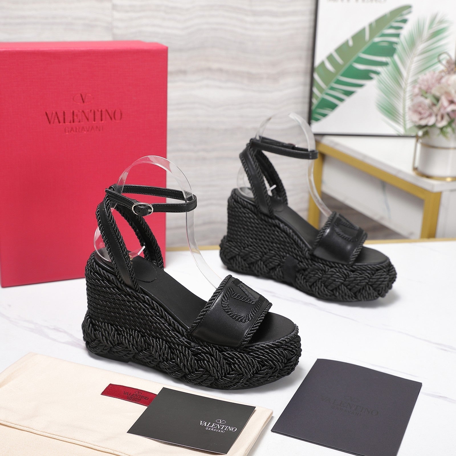 Valentino 2026 Garavani VLogo Torchon 110mm Espadrille Woven Leather 864550