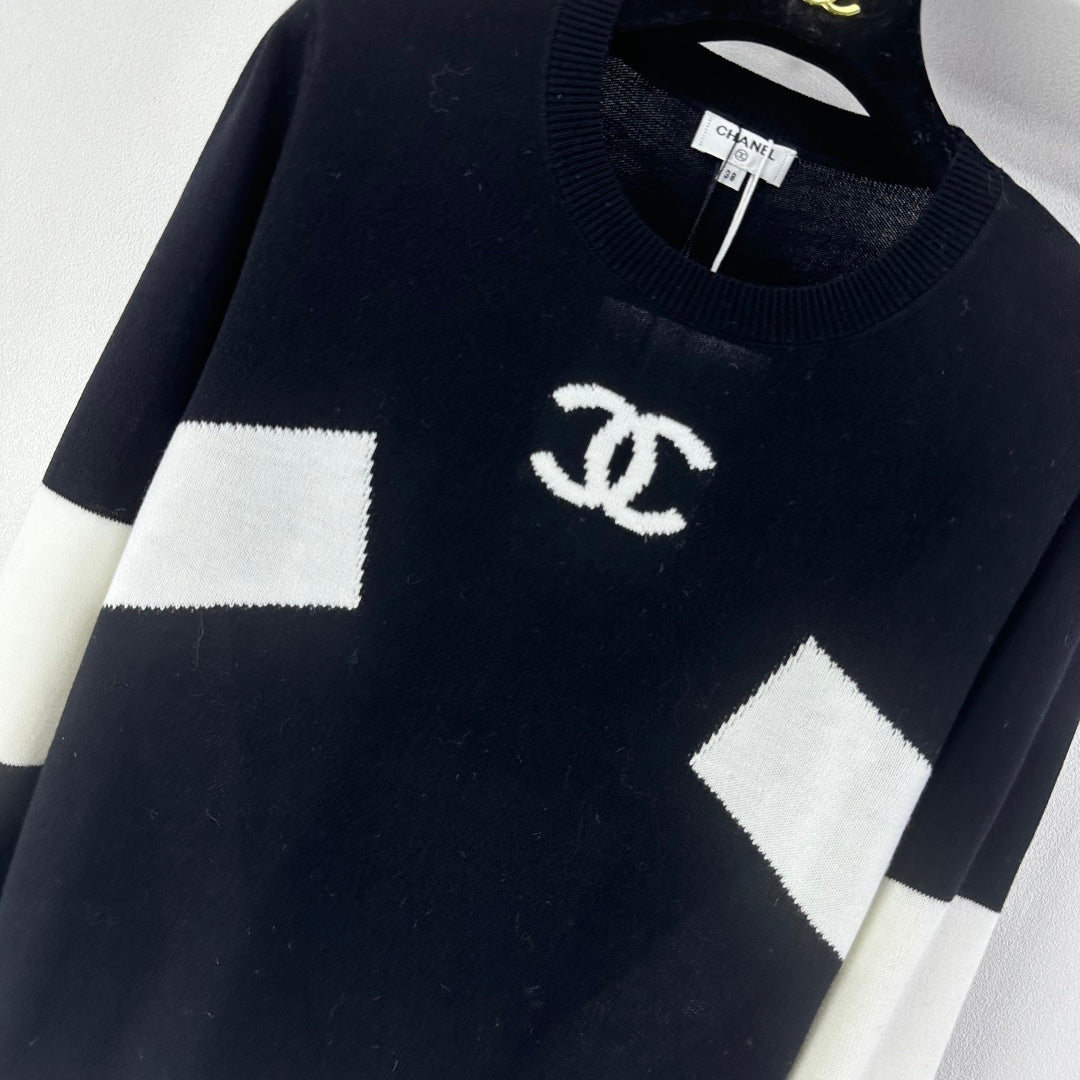 Chanel 2025 Long-sleeved Shirt Black and White Wool 329217