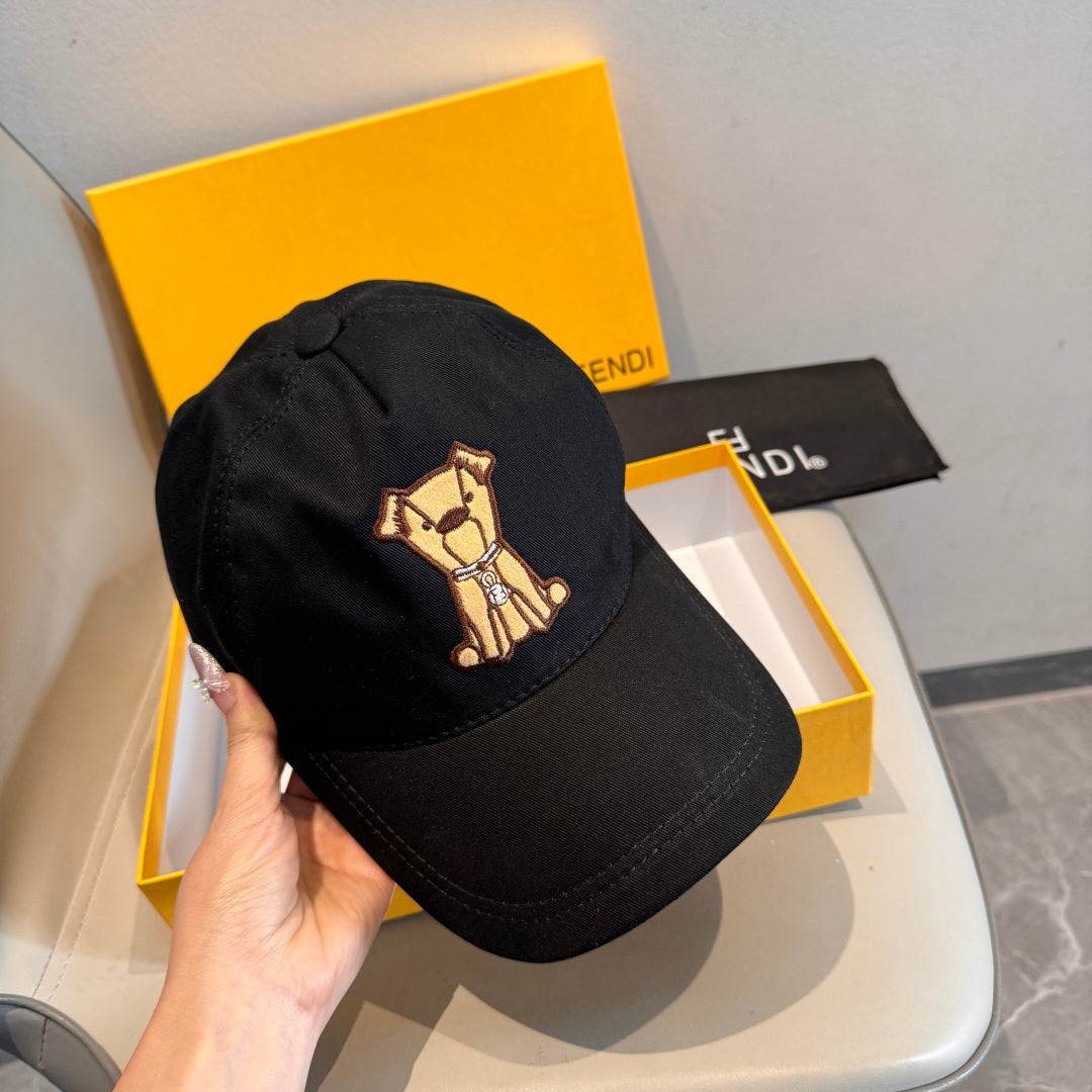Fendi Baseball Cap with Dog Embroidery 295235