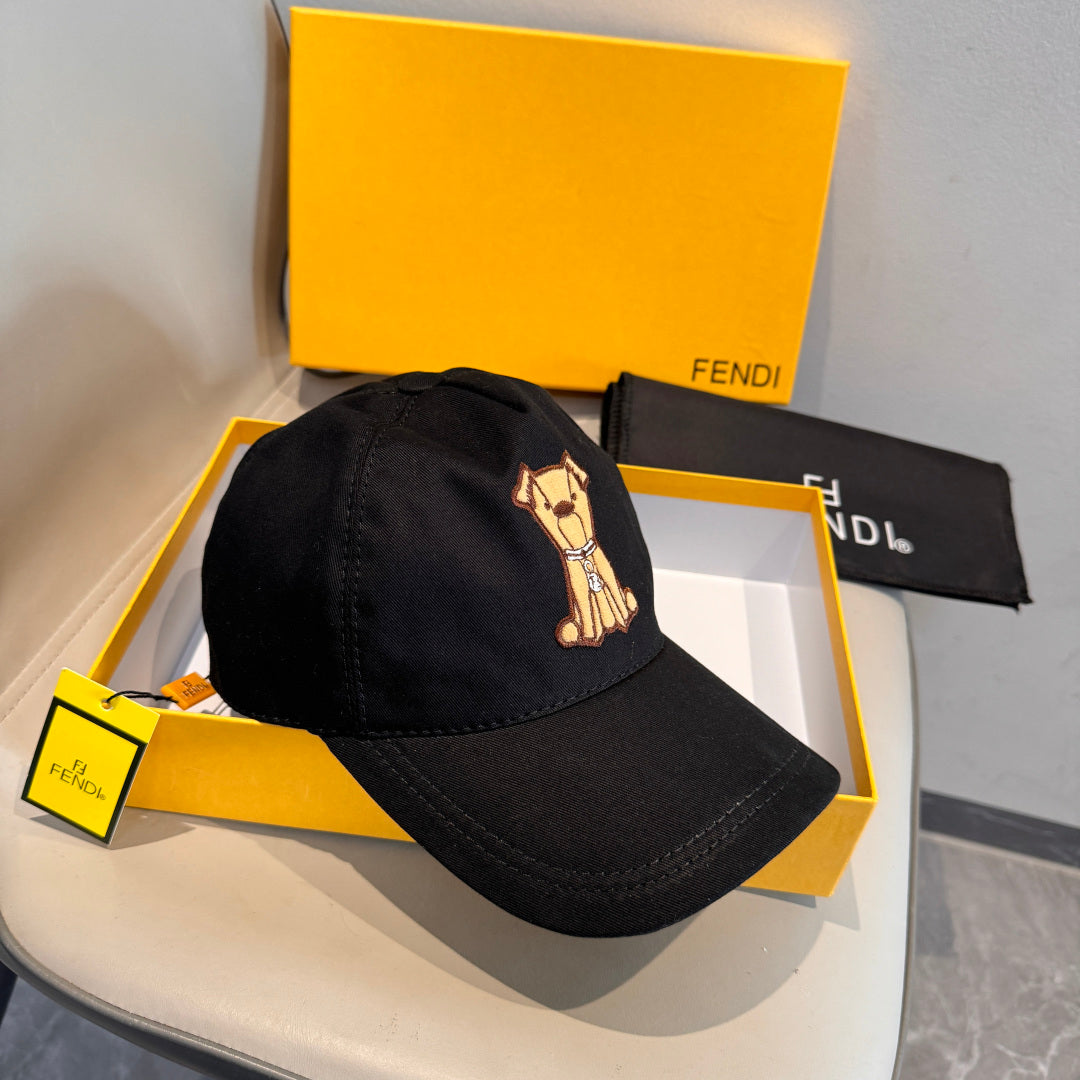 Fendi Baseball Cap with Dog Embroidery 295235