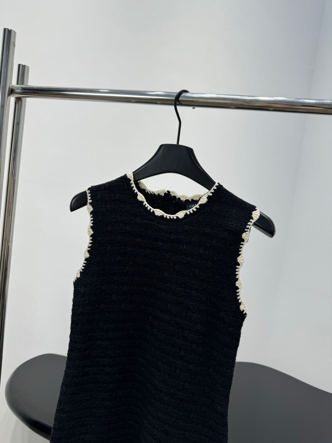 Chanel 2026 Sleeveless Dress Black and Off-White Wool