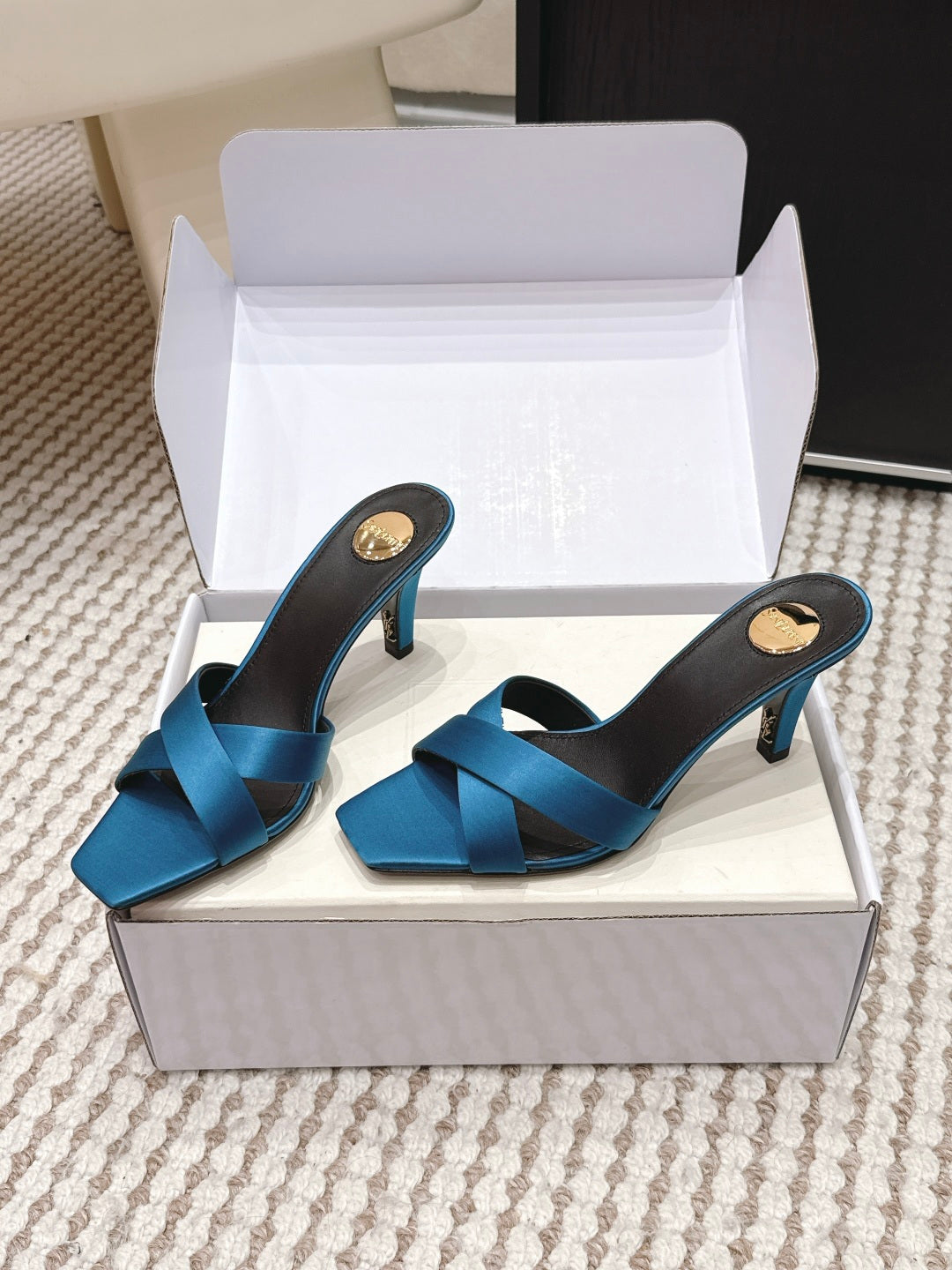 YSL 26ss High-Heeled Mules 75 Satin Leather