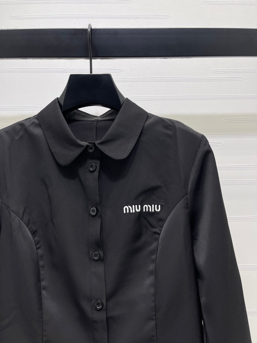 Miumiu 2026 Lace Embroidered Long-Sleeve Shirt Black and White Polyester 356380