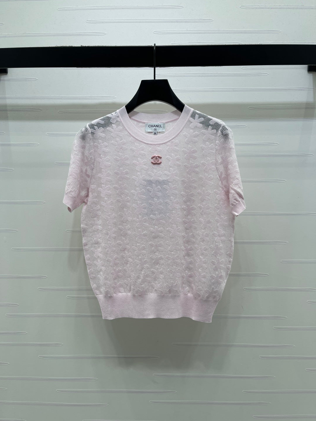 Chanel 2026 Floral Pattern Knit Short-Sleeve T-Shirt Wool 355636
