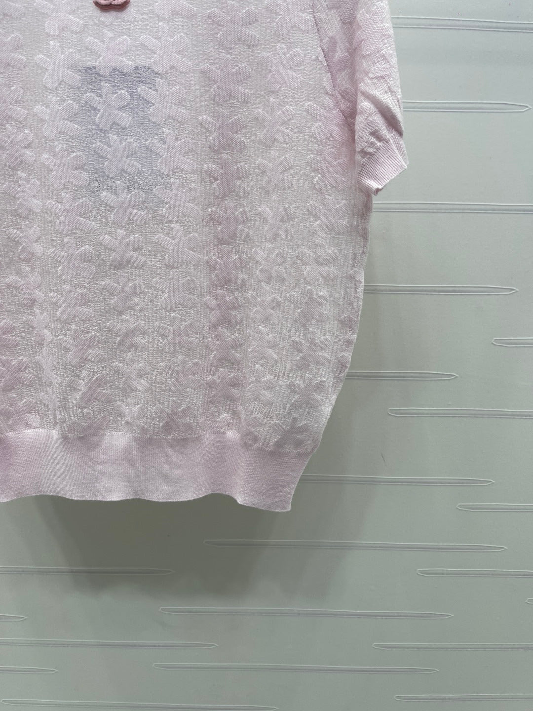 Chanel 2026 Floral Pattern Knit Short-Sleeve T-Shirt Wool 355636