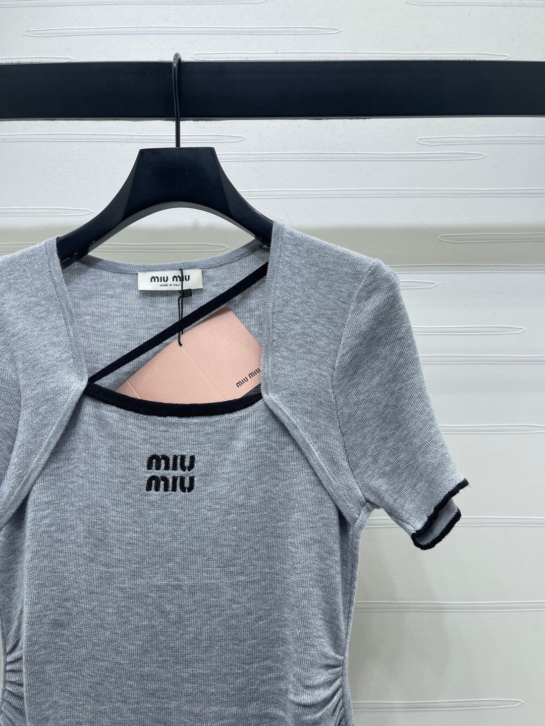 Miumiu 2026 Square Neck Knit Short-Sleeve Top Wool Cashmere 355575