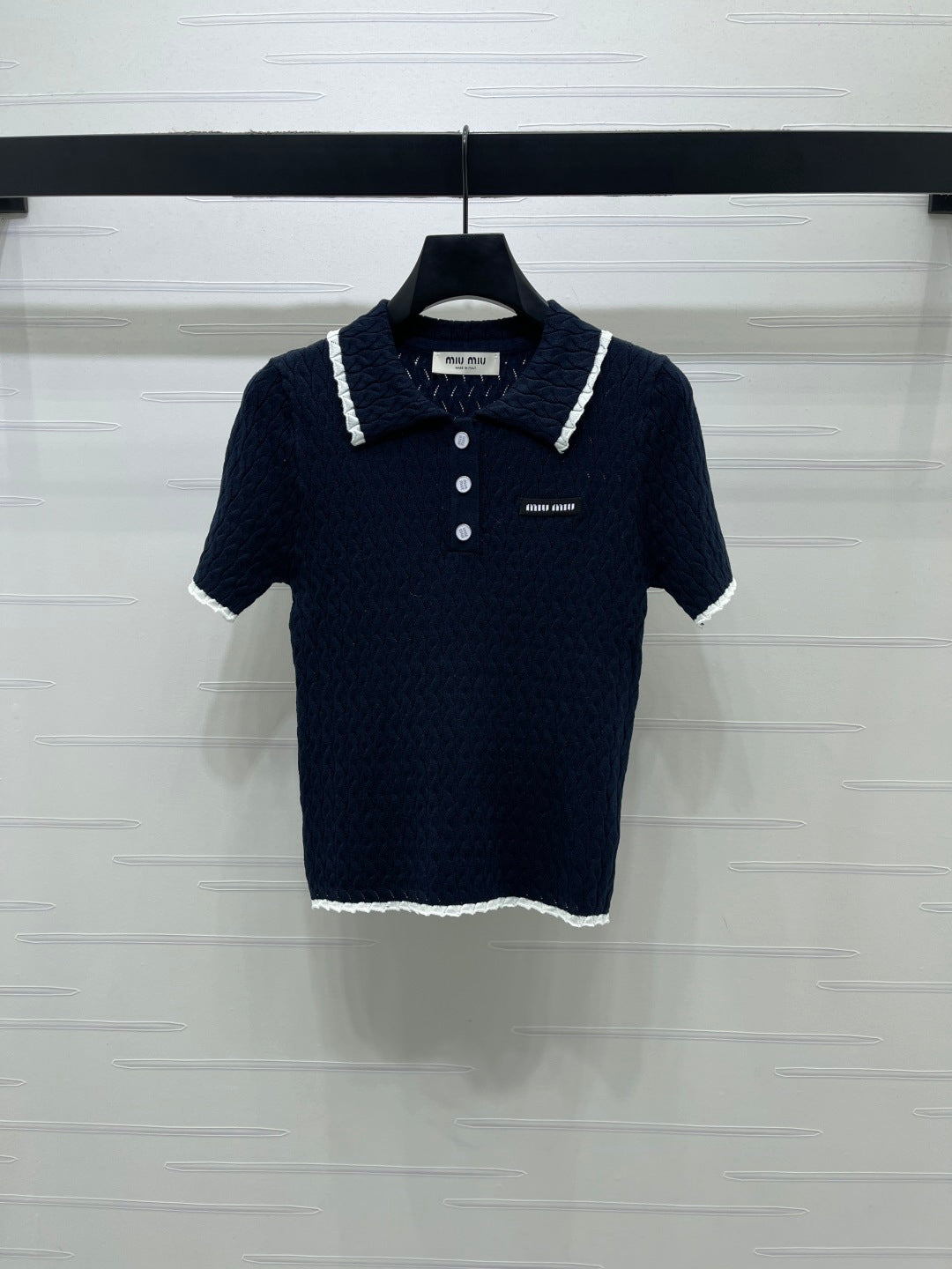 Miumiu 2026 Polo Shirt White and Navy Blue Wool Cashmere 356501