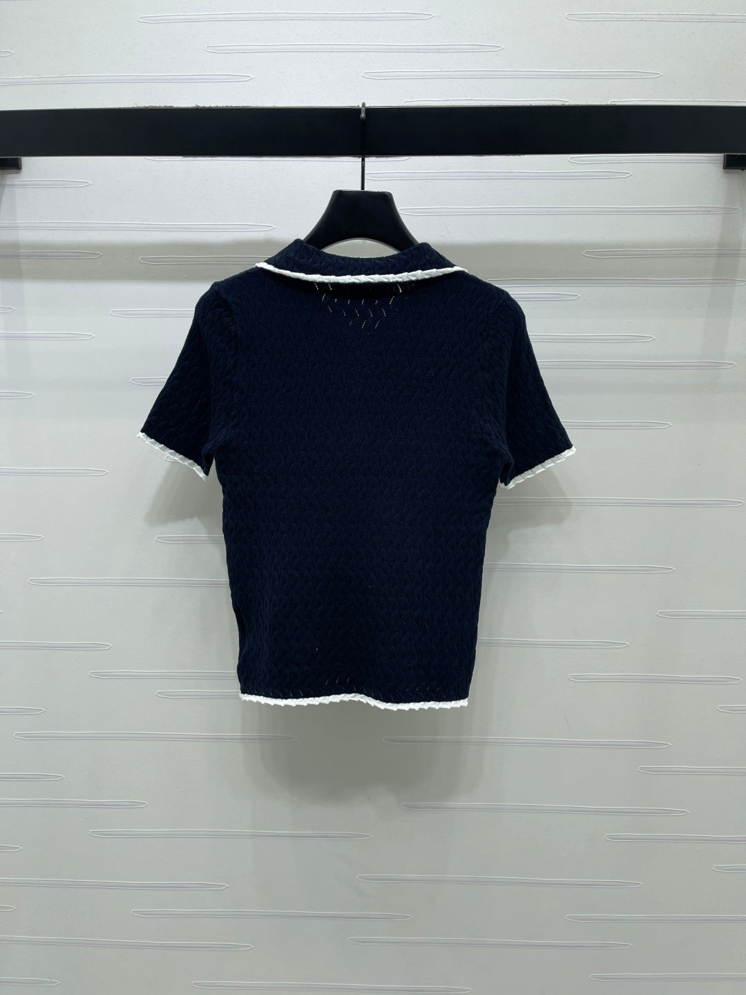 Miumiu 2026 Polo Shirt White and Navy Blue Wool Cashmere 356501