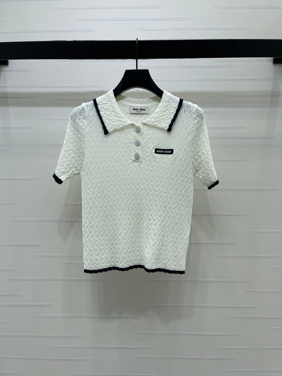 Miumiu 2026 Polo Shirt White and Navy Blue Wool Cashmere 356501