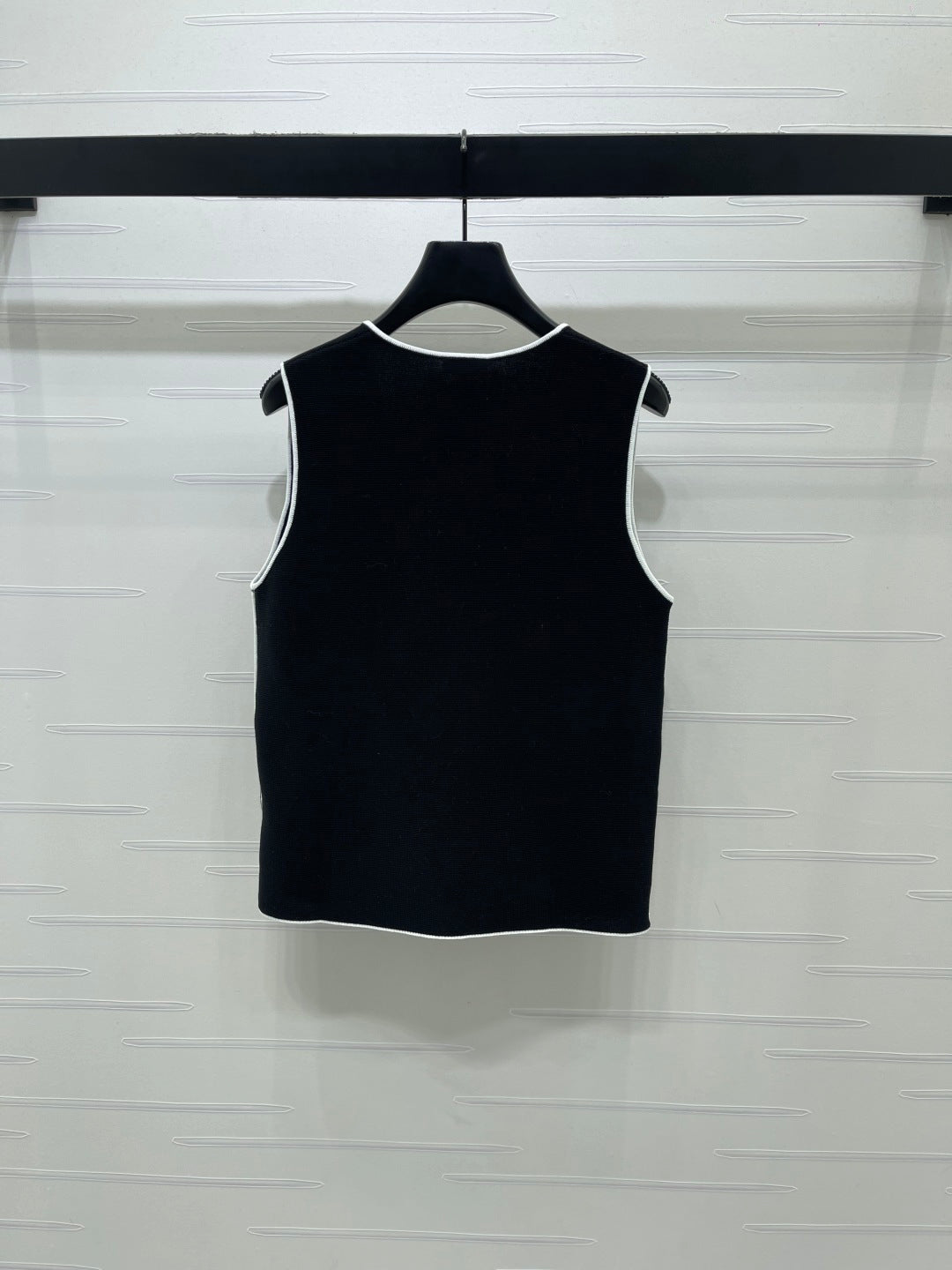 Chanel 2026Knitted V-neck Vest Black White Cotton 356406