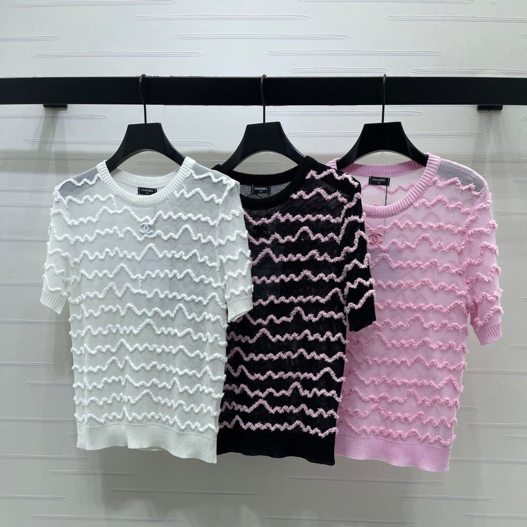 Chanel 2026 Short-sleeved Top Black White Pink Tencel 356435