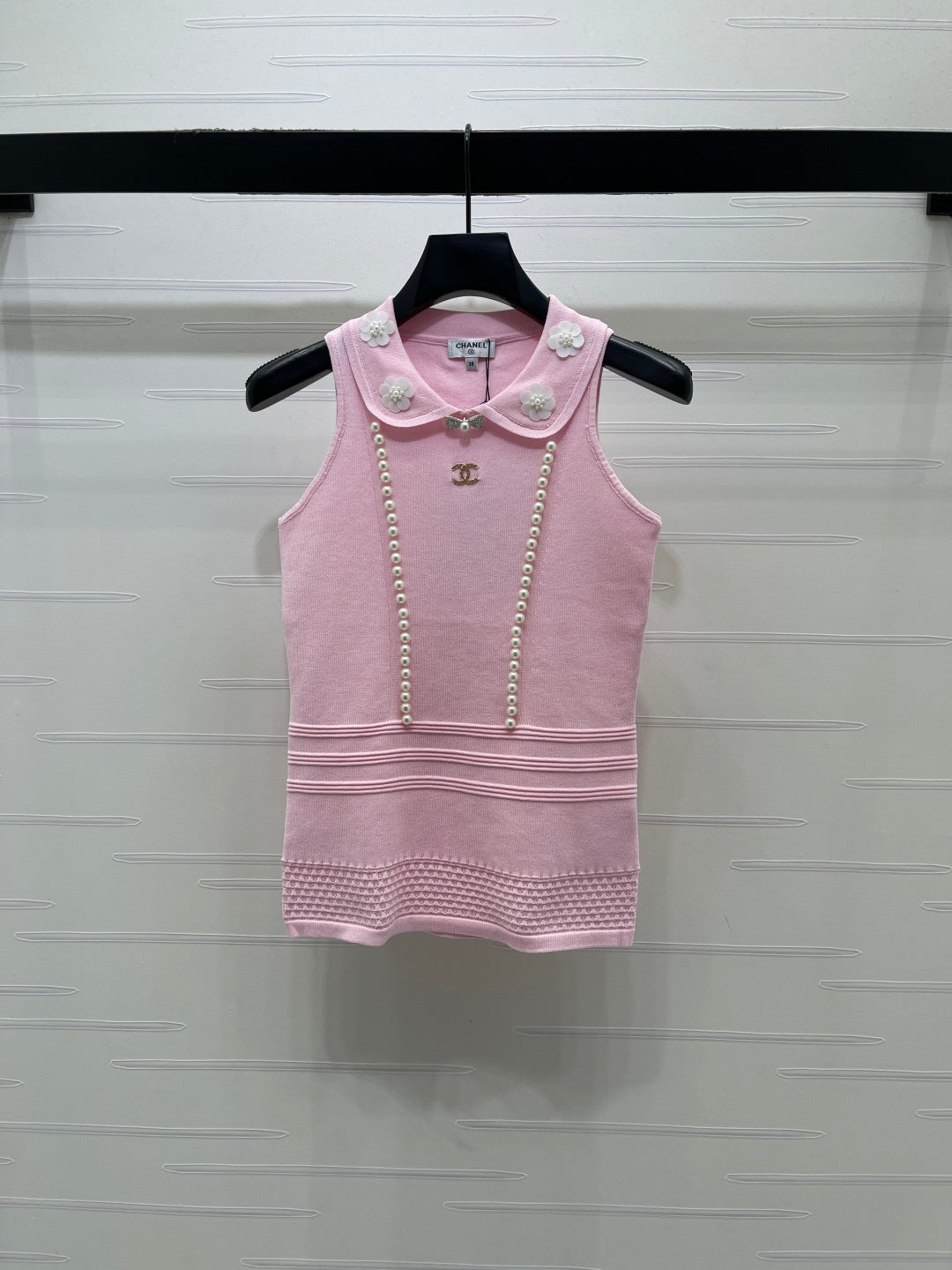 Chanel 2026 Knit Sleeveless Top With Floral Embellishment Polyester Viscose