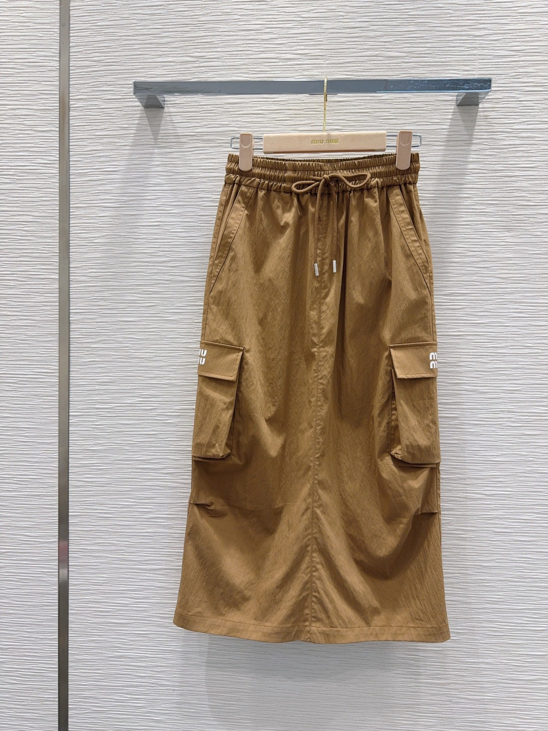 Miu Miu 2026 Long Skirt  Khaki and Navy Blue Cotton Nylon
