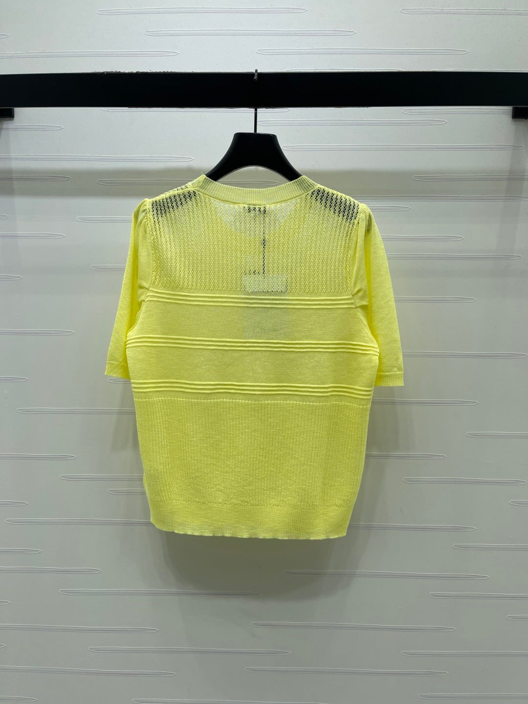 Chanel  2026 Hollow Short-sleeved Shirt Yellow and White Cotton