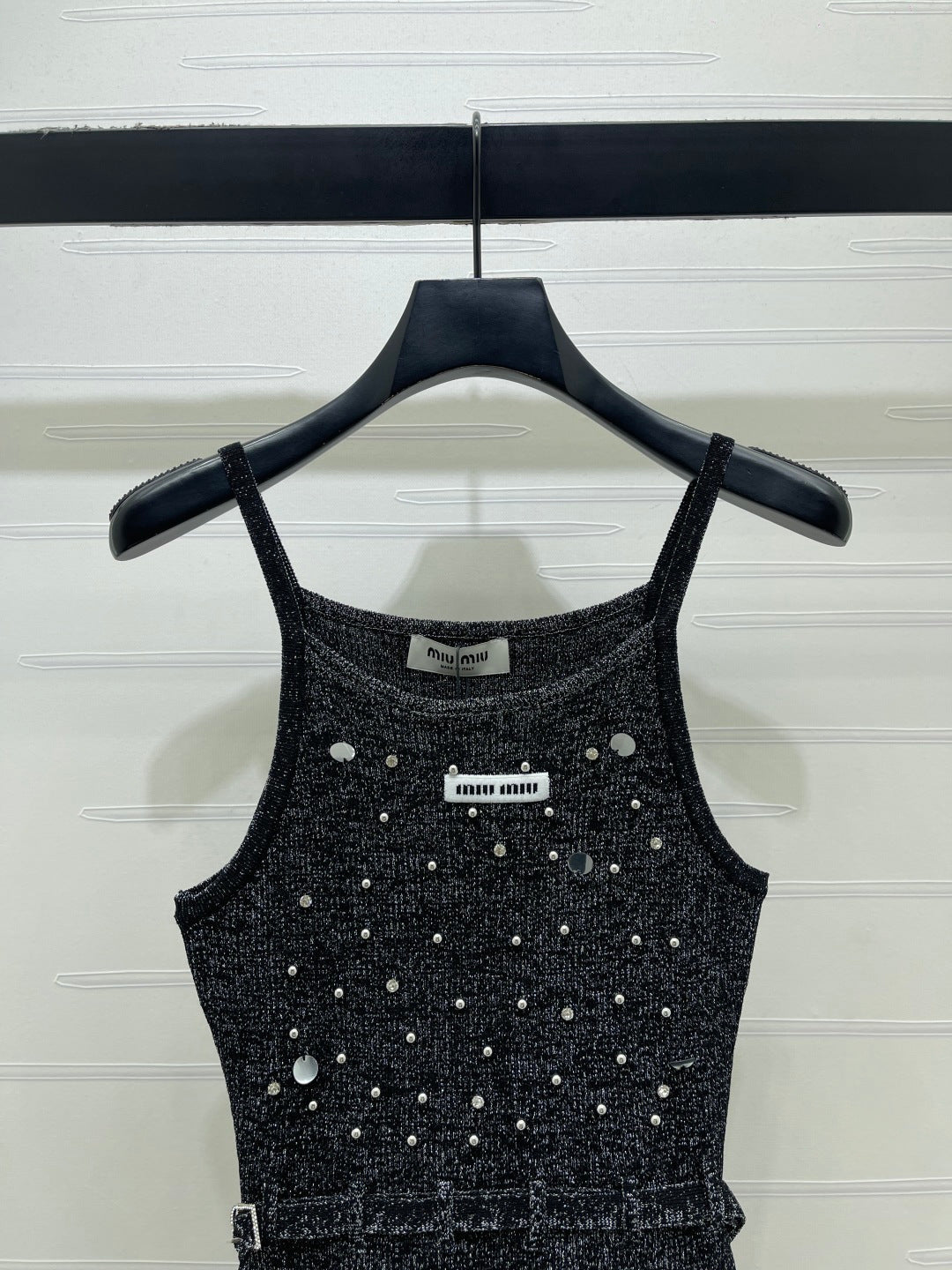 Miumiu 2026 Knit Top With Crystal Details And Belted Waist Wool