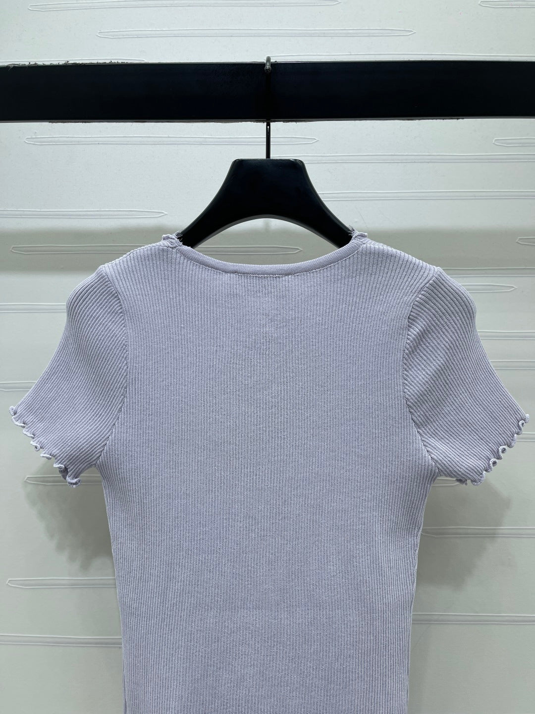 Miumiu 2026 Lace Collar T-shirt Cream and Purple Wool